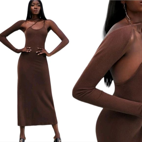 Brown Single Arm Knit Dress - Picture 2 of 5